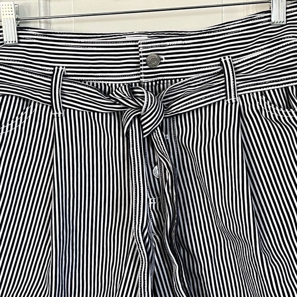 Gap High Rise Pleat Front PinStriped Cuffed Paperbag Shorts Button Fly Size 10 - Picture 5 of 13